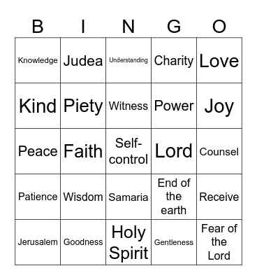 Acts 1:8 Bingo Card
