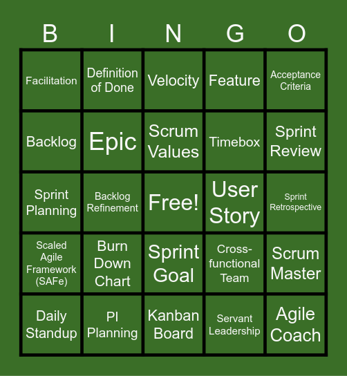 SCRUM BINGO Card