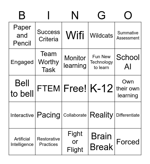 Professional Development Bingo Card
