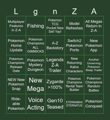 Pokengo Bingo Card