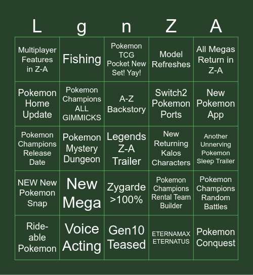 Pokengo Bingo Card