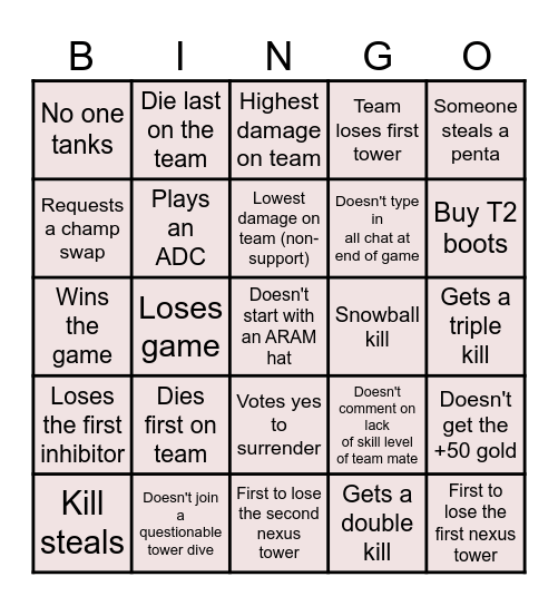 Ai's Drinking Game Bingo Card