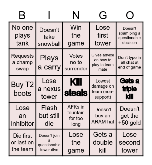 Ai's Drinking Game Bingo Card