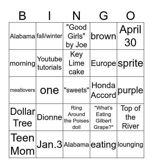 Taurian's Baby Shower Bingo Card