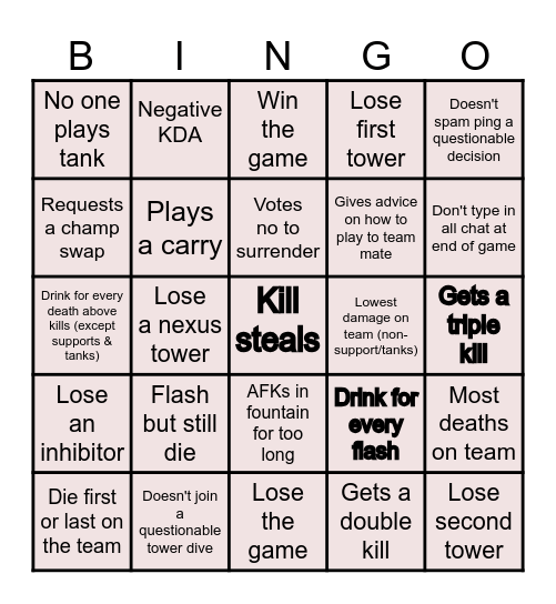 Ai's Drinking Game Bingo Card