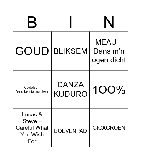 muziekbingo Card