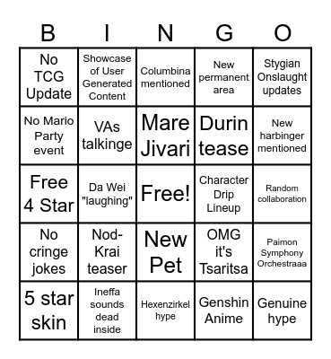 5.8 Livestream Bingo Card