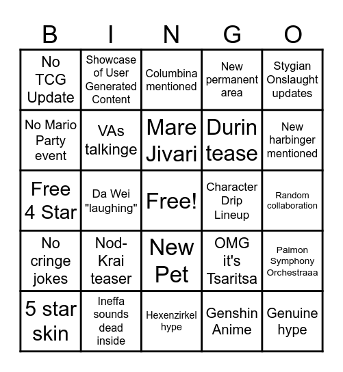 5.8 Livestream Bingo Card