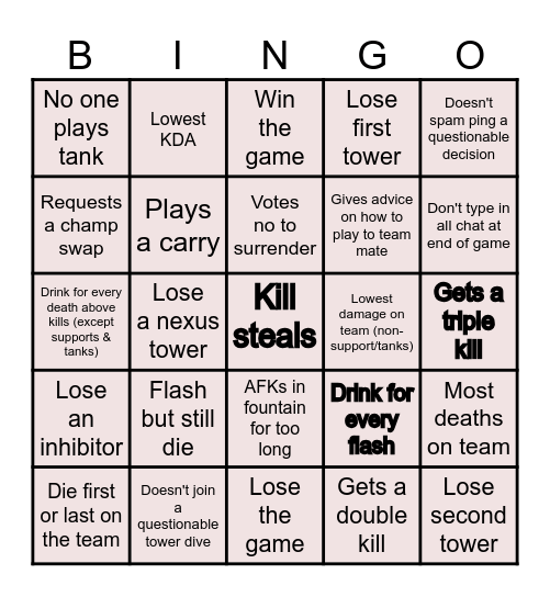 Ai's Drinking Game Bingo Card