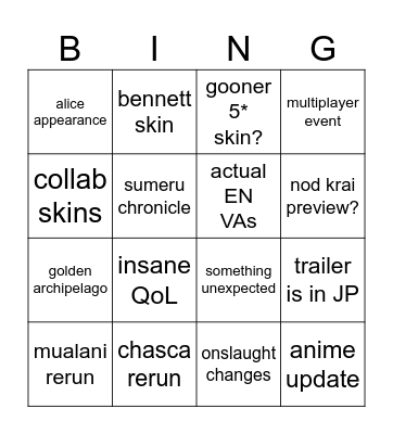 genshin 5.8 special program bingo Card