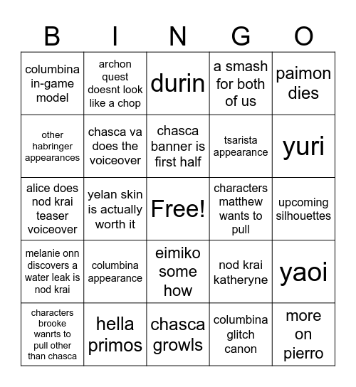 NODKRAI Bingo Card