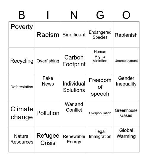 Global Issues Bingo Card