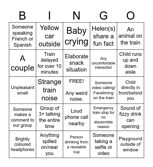 Balkan Train Adventure Bingo Card