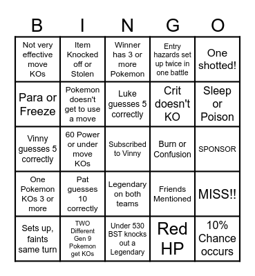 Then we fight bingo Vinny Category Bingo Card