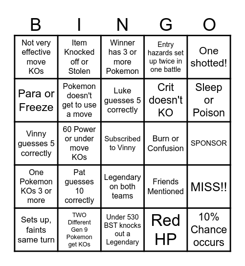 Then we fight bingo Vinny Category Bingo Card