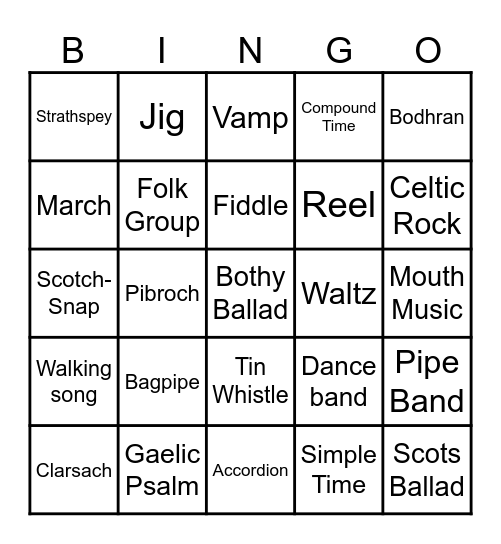 Scottish Music BGE Bingo Card