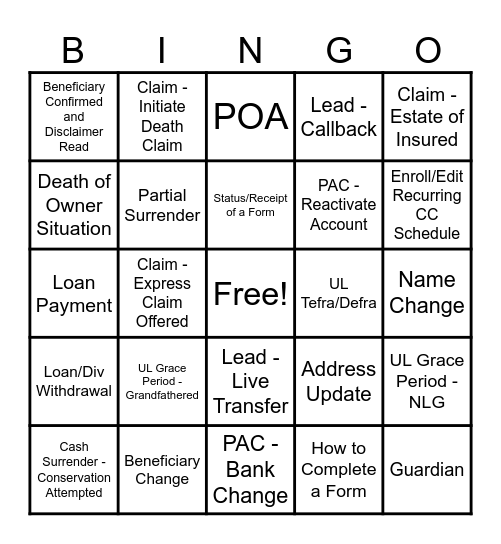 Escalation Day Bingo Card