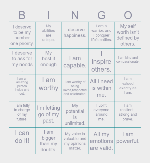Empowerment Bingo Card