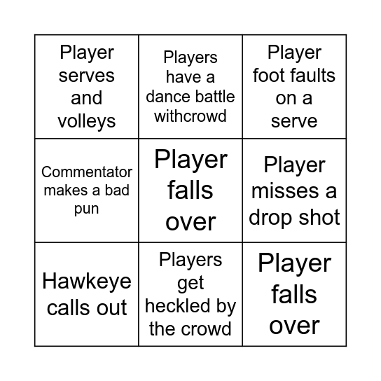 Tennis Bingo Card