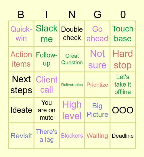 Monday Jargon Bingo Card