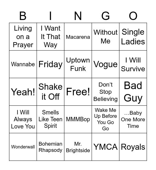 Music Bingo - Cultural Phenomena Bingo Card