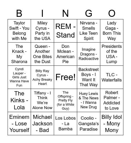 MUSIC BINGO - Weird Al Bingo Card