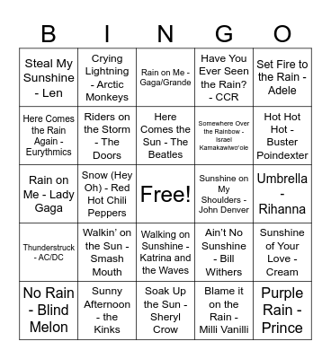 MUSIC BINGO - Weather Bingo Card
