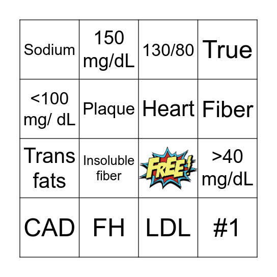 Healthy Heart Bingo Card
