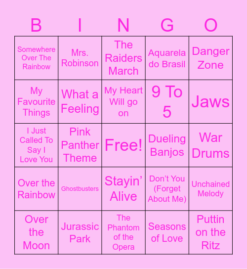 Movie Themes Bingo Card