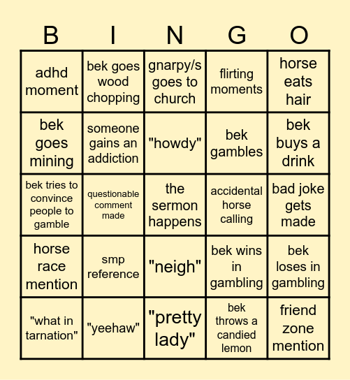 Cowboy SMP (bek pov) Bingo Card