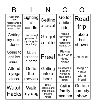 Pleasant Activity Bingo Card