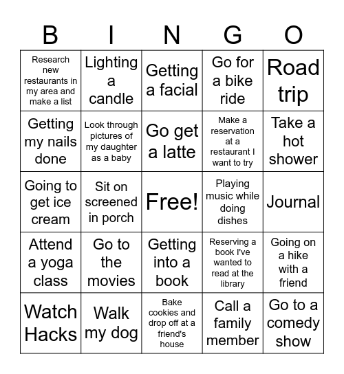 Pleasant Activity Bingo Card
