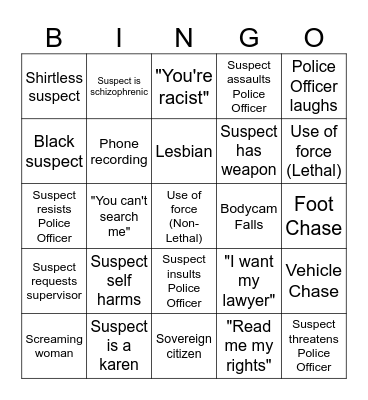 Bodycam Bingo Card