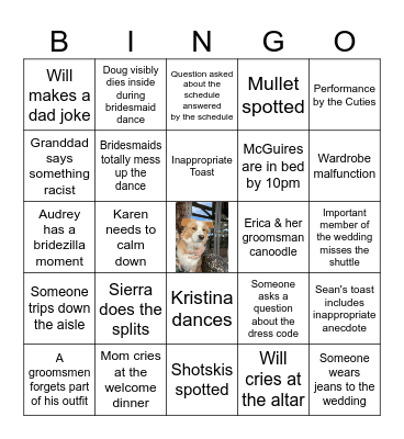 Wedding Weekend Bingo Card