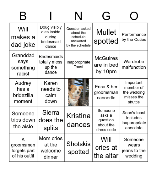 Wedding Weekend Bingo Card