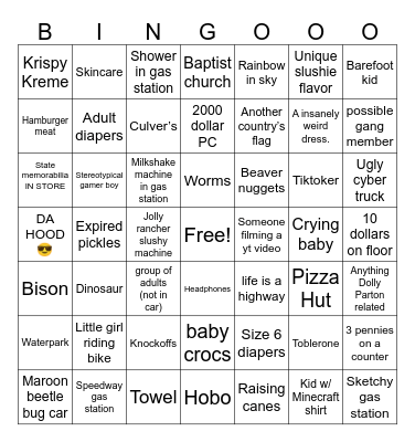 Road trip Bingo Card