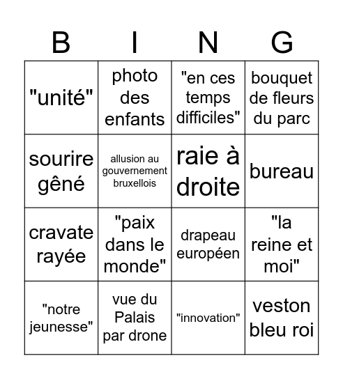Le discours du 21 juillet Bingo Card