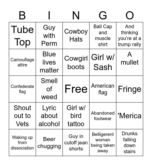 Country Concert Bingo Card