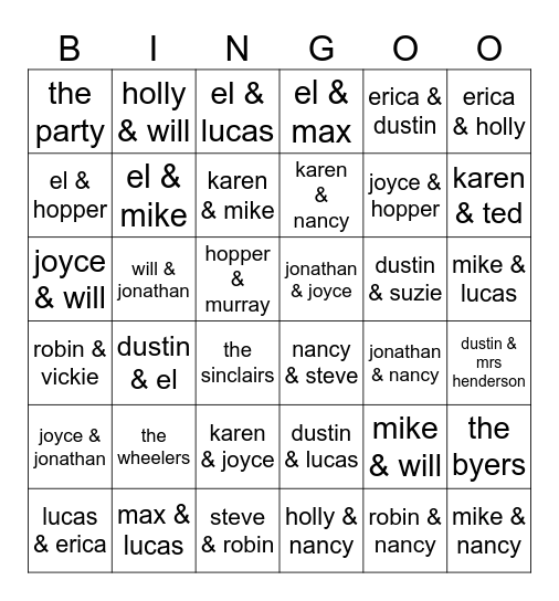 st5 hugs bingo Card