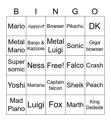 Super smash bros remix 2.0.0 Bingo Card