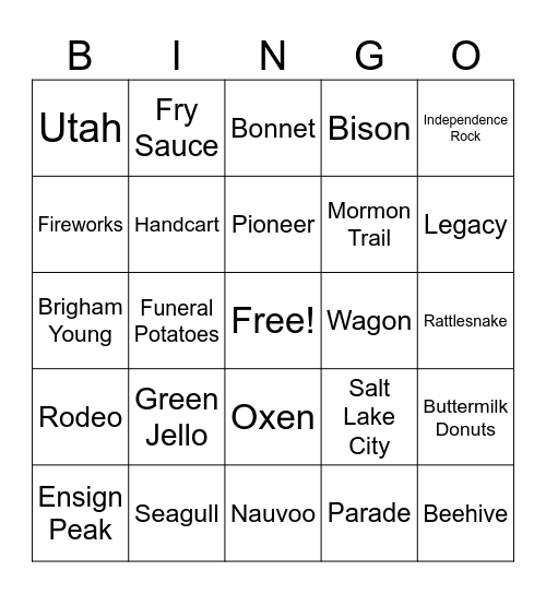 Pioneer Day Bingo Card