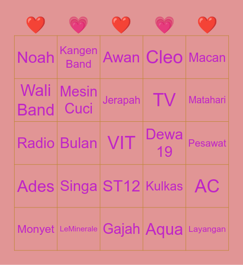 Aku Cinta Pacarku Bingo Card