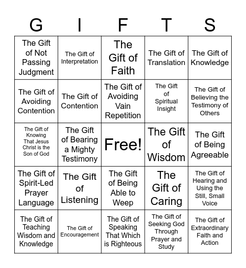 SPIRITUAL GIFTS BINGO Card