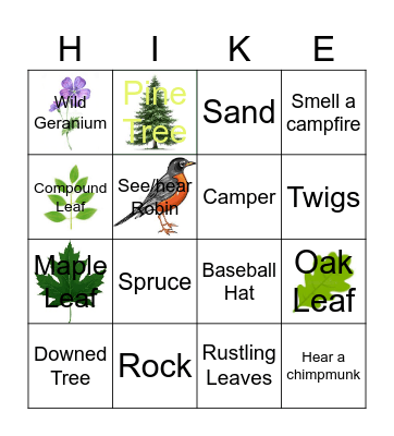 Hiking Bingo! Bingo Card