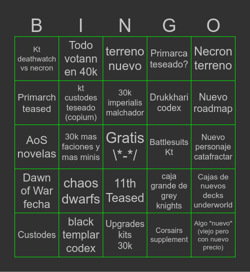gw bingo Card