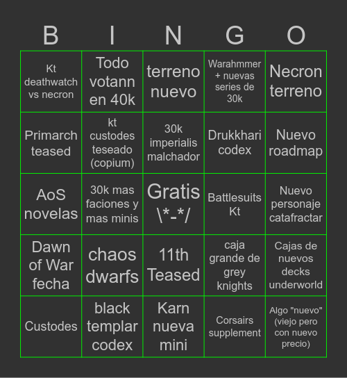 gw bingo Card