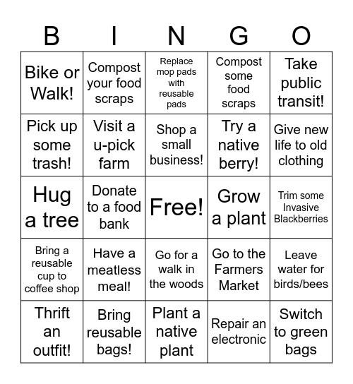 Sustainability Bingo Card