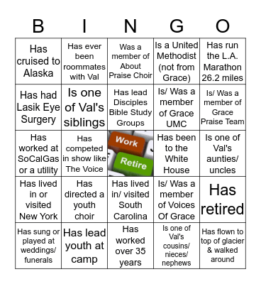 Val's Retirement Bingo Card