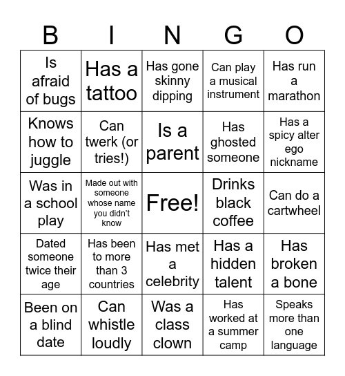 Camp Bingo Card