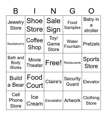 Mall Bingo Card